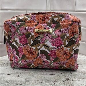 Steve Madden Pink and Brown Cosmetic Bag Floral Design